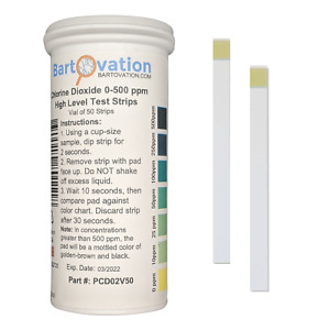 Chlorine Dioxide Single Factor Test Strips, 0-500 ppm [Vial of 50 Strips]