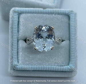 3Ct Oval Cut Aquamarine Diamond Solitaire Engagement Ring 14K White Gold Finish