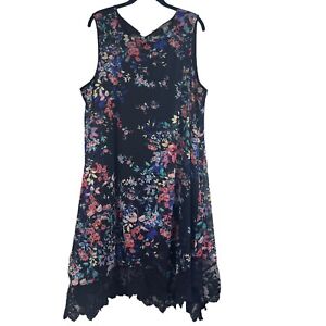 Kate & Mallory Womens Midi Dress Semi Sheer Overlay Floral Lace Hem 3X