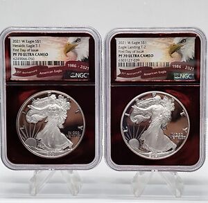 2021-W T1 & T2 PROOF Set NGC PF70 - 35th ANNIVERSARY - Silver Eagle RED FOIL💥