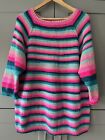 Hand Knitted Jumper Tunic Multicoloured Striped Chest 44” Size XL Festival