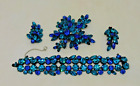 Vtg. Regency Rare Blue Topaz Rhinestone Brooch, Earrings, & Bracelet Set- Signed