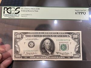 $100 1963 A Fr. 2163-G  Federal Reserve Note Superb Gem New 67 PPQ PCGS
