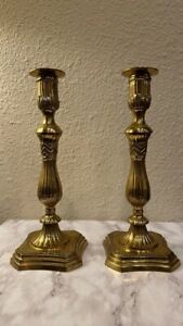 Brass Candle Holders Pair Of 2 Heavy, Solid Vintage 12.5” Tall Heavy
