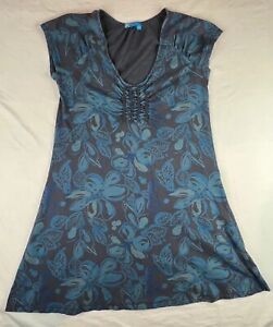 Fresh Produce Dress Women Extra Large Grey Blue Floral Midi Boho Bohemian Short