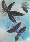 New ListingACEO Original Watercolor Naive Art Abstract flying Butterflies sky background