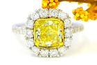 GIA 3.22 CTW Fancy Yellow & Natural Diamond 18K Yellow Gold Halo Engagement Ring