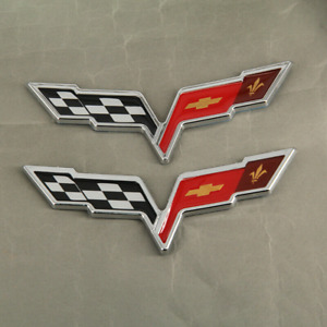 2pcs OEM Front Rear Crossed Flags Emblem Badge for Chevy 2005-2013 C6 Corvette