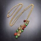 Long Jingle Bell Necklace Glitter Bells Charm Gold Tone Red Christmas Holiday