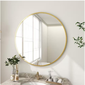 Bathroom Vanity Mirror Gold 24 in. W x 24 in. H Round Metal Framed Wall