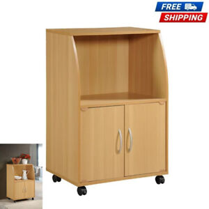 Microwave Cart Kitchen Islands Carts Stand Storage Cabinet Shelf Wheels Beech US