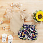 3PCS Newborn Baby Girl Clothes Floral T Shirt Tops Shorts Headband Outfits Sets
