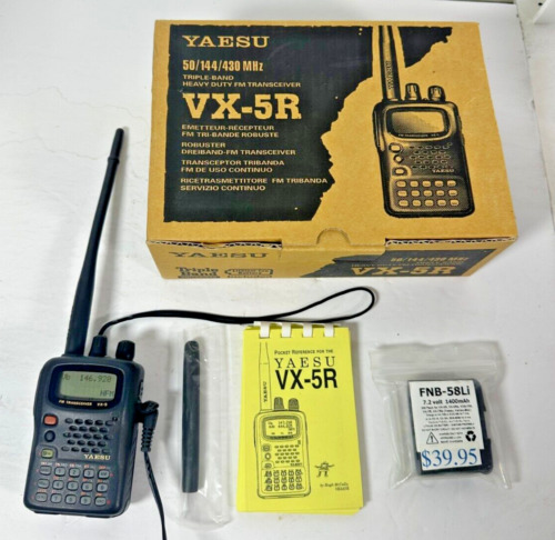 New ListingYaesu VX-5R Triple-Band Handheld FM Transceiver - 2M/440/6M in Box with Extras