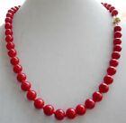 10mm Red Sea Coral Gems Round Bead Necklace 18