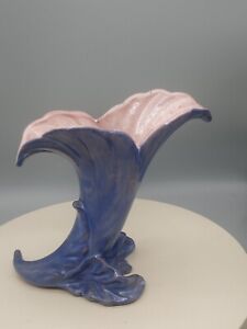 Stangl Art Pottery Terra Rose 3503 Horne Vase Blue Pink Art Deco