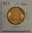 1959 Mexico 20 Peso Gold Coin Aztec Calander Nice Unc