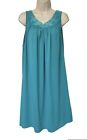 Vintage Shadowline Nightgown Nylon Knee Length Sleeveless Teal Green Size XL