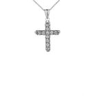14k White Gold Mini Elegant  Diamond Cross Pendant Necklace
