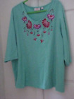 Quacker Factory by Jeanne Bice 2X Embroided Green Top