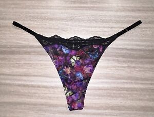 New Victoria Secret Panties Thong XL Floral Straps RHINESTONES Satin Mesh Luxury