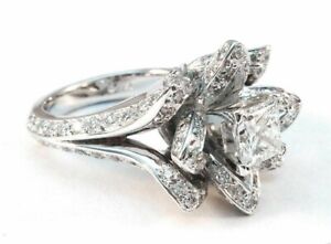Floral Round Cut 3.00 Ct Real Treated Diamond Engagement In 925 Silver Ring