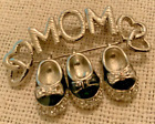 Proud Mom shoes pin brooch bow heart black enamel white rhinestones diaper pin