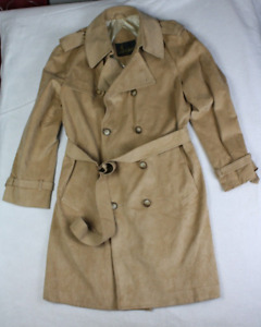 Vintage Lakeland Trench Coat Camel Tan Double Breasted Ultrasuede Belted Size 40