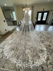 New Long Ivy Leaf Trim Bridal Veil Wedding Lace Floral Cathedral  Ivory OR White