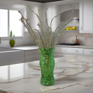 New ListingVintage Green Hoosier Glass Tulip Vase 5 with Crinkle Pebble Textured Design