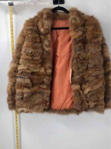 Jacques Saint Laurent Womens Brown Fox Fur Long Sleeve Open Front Coat Size 12