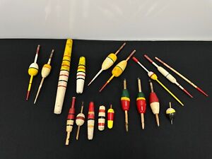 18 Vintage Antique 1930's Lot Wood Fishing Lure Bobbers Wooden Floats 1