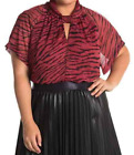 Rachel Roy Summer Chiffon Blouse Dressy Red $95 Plus Size 0X Black Zebra Office