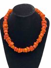 Chunky Natural Red Salmon Coral Necklace 15” Choker Beads Statement Piece 124g
