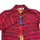 Chicos Red Striped Jacket Women Medium Button Short Multicolor Silk Lined Size 1