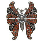 Art Deco Plique-a-Jour Black & Red Enamel Butterfly Silver Pin