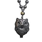 Crystal Natural black Obsidian owl Necklace Amulet pendant Bead with Chain