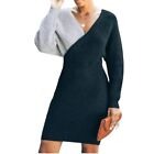 Cupshe Dress Women Medium Black Sweater Colorblock Long Sleeve V-Neck Ladies