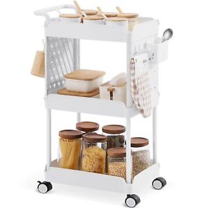 Rolling Storage Cart, 3 Tier Rolling Utility Cart with Wheels, Kitchen Cart w...