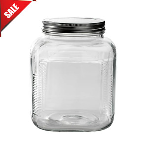 1-Gallon Clear Glass Large Jar Wide Mouth with Airtight Metal Lid For Storing
