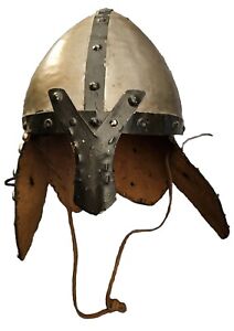 Viking Style Helmet Real Metal And Leather, Padded
