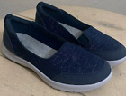 Clarks Women's Sneaker Slip On Shoes Navy Textile Size 9‎.5 W WIDE