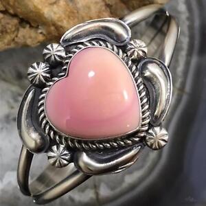 Jeff James Native American Sterling Heart Shape Pink Conch Bracelet For Women
