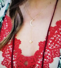 Lili Claspe Lariat Necklace Gold Plated Brass Rope the Moon & Star CZ Crystal
