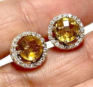 Classic Natural 1.56 Carats 6.2mm Round Citrine Silver Yellow Gold Stud Earrings