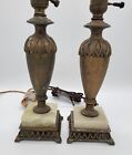 Antique Pair Of Brass & Onyx Lamps Vintage Hollywood Regency