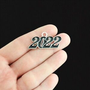 2 Year 2022 Silver Tone Enamel Charms - E318
