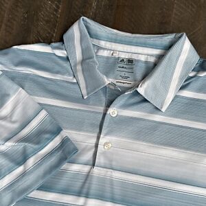 Men's Adidas Golf Polo Blue Striped Golf Shirt Climacool Sz L NICE!!!