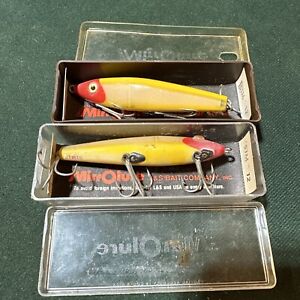 2 Vintage L&S Mirrolure 51M-12 Yellow Red Fishing Lure 3 1/2”  NOS Need Cleaned