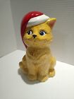 Vtg  Ceramic Holiday Christmas Cat Hand Painted Figurine Animal  Santa Hat