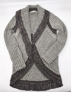 CAbi Shadow Circle Sweater Womens XS Gray Chunky Knit Open Cardigan Cozy
